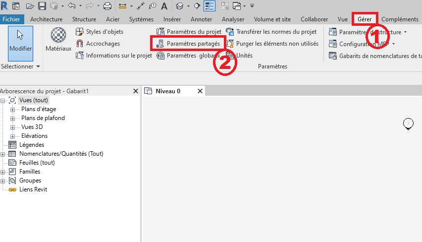 configuration paramètres partagés Revit