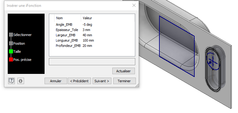 Paramètre taille iFonction Auotdesk Inventor