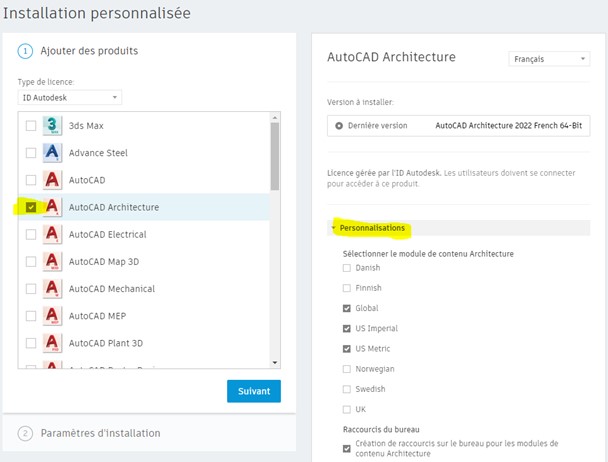 autocad architecture installation personnalisée