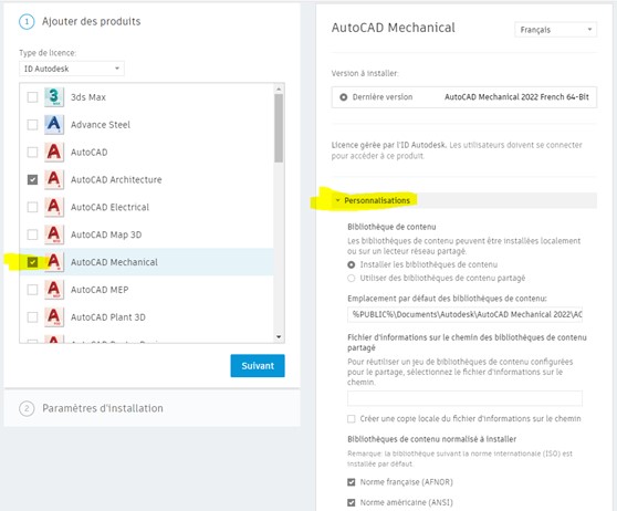 autocad mechanical installation personnalisée