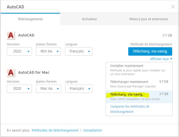 installation autocad 2022