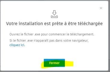 votre installation est prête à être téléchargée