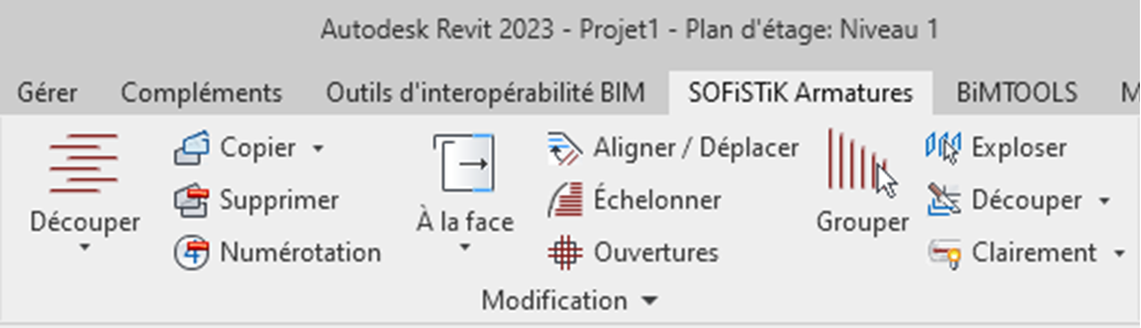 2.	Les outils de modification du ferraillage (placé au préalable avec Revit Structure)
