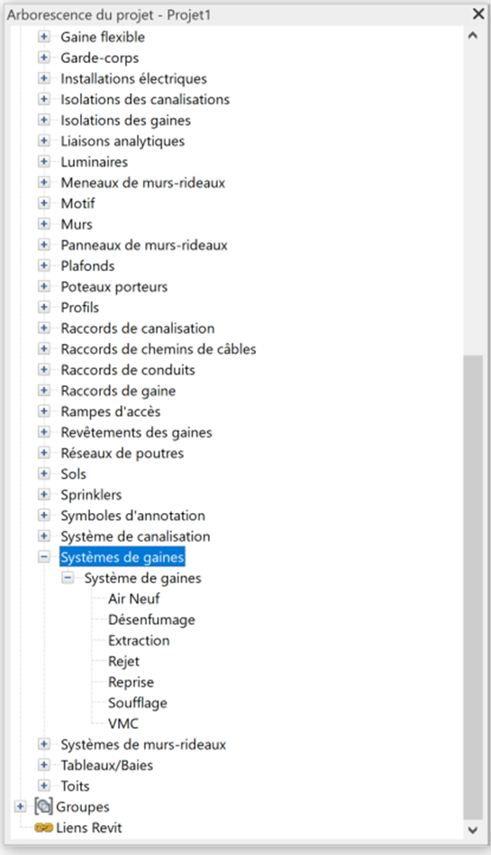Les systèmes de canalisation prédéfinis dans le gabarit de systèmes