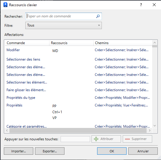 Raccourci clavier Revit 2024