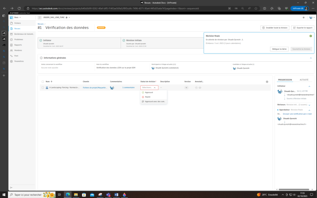 Renseigner le statut de la révision