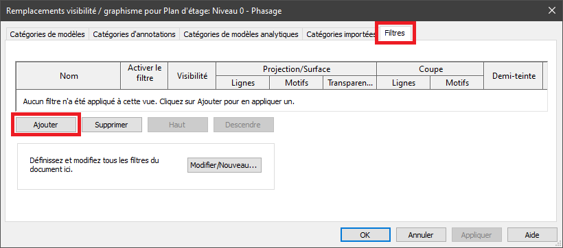 Filtres / Ajouter