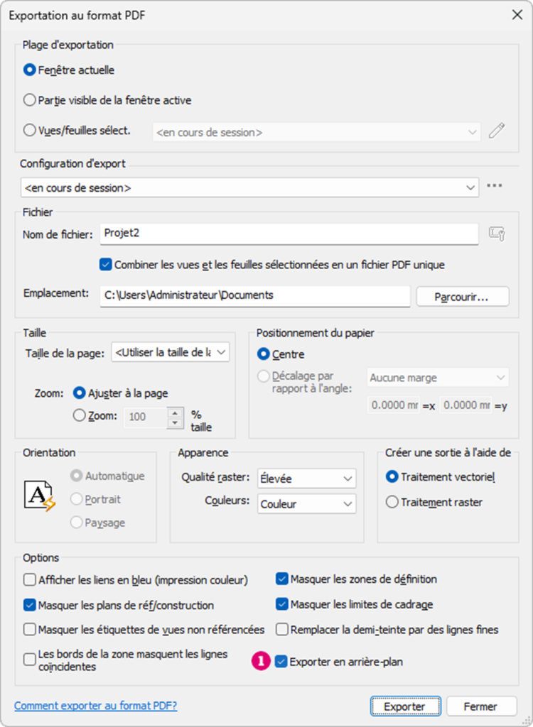 l’exportation au format PDF