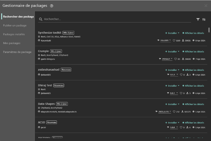Dynamo 2025 évolution gestionnaire de packages