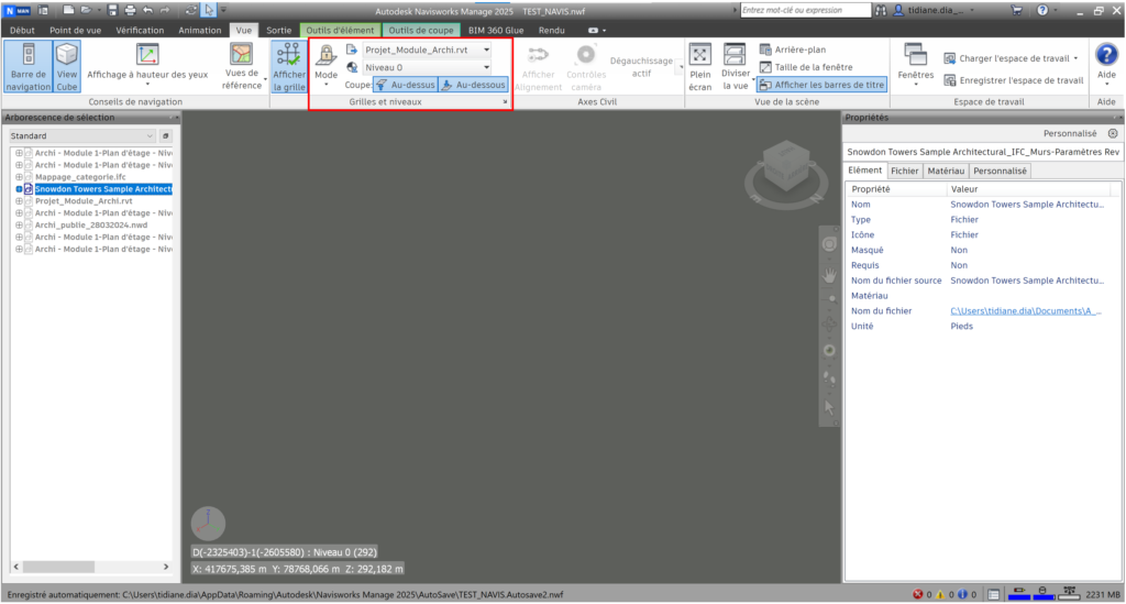 Coupes en dessous et au-dessus dans Navisworks 2025